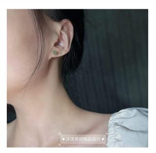 冰透水润和田玉耳钉美国14k包金水洗不掉色基础简约百搭小巧精致