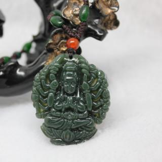 【高档精美正品a货天然玉石新疆和田玉青玉千手观音玉挂件吊坠批发】