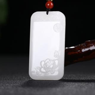 新疆和田玉吊坠玉坠羊脂白玉莲花福字牌挂件天然玉石参数配
